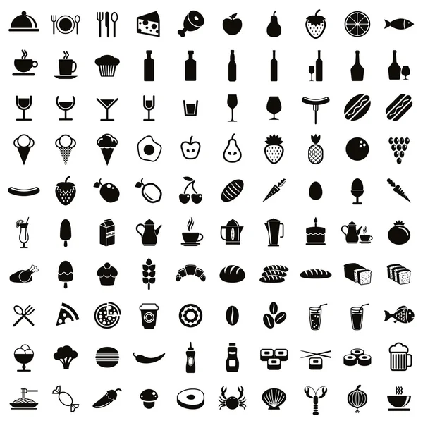 100 food and drink icons set.