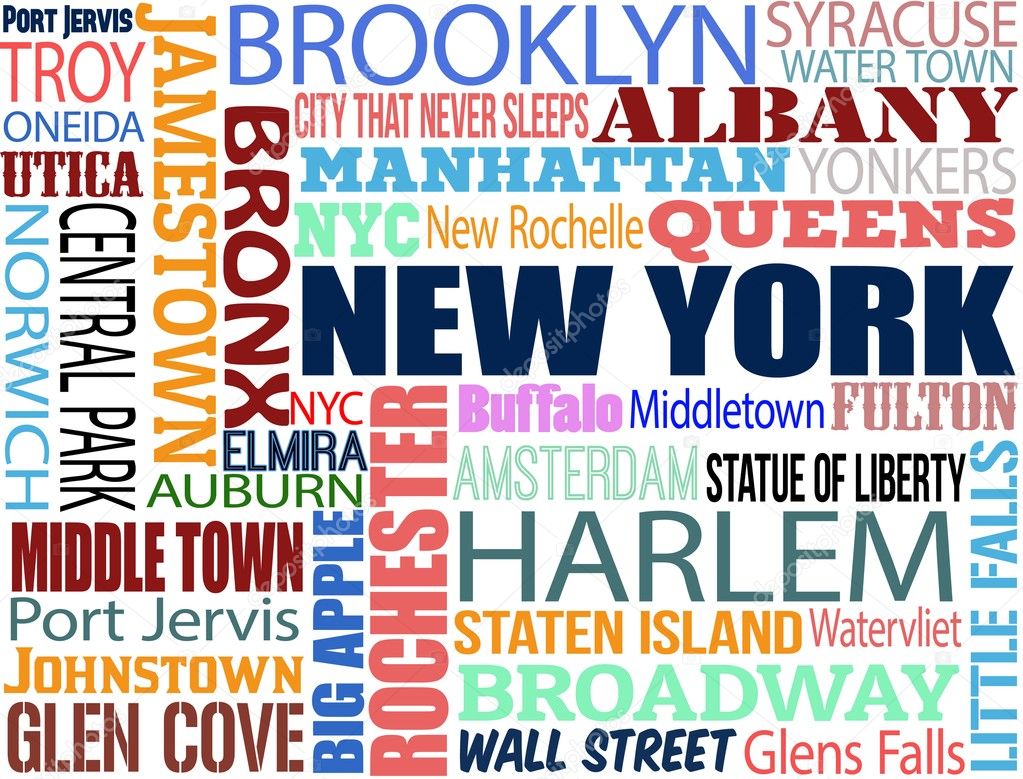Collage con varias palabras con nueva york — Vector de stock