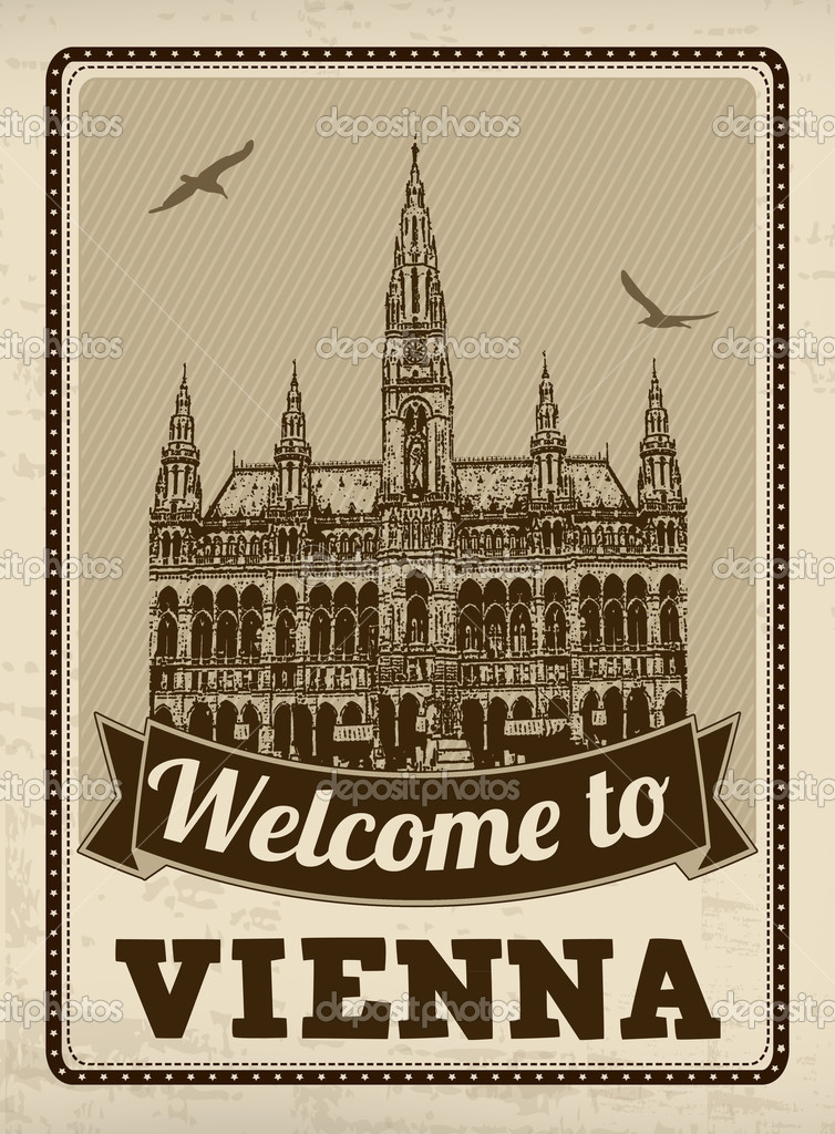 to Vienna retro poster — Stock Vector © roxanabalint 43600465