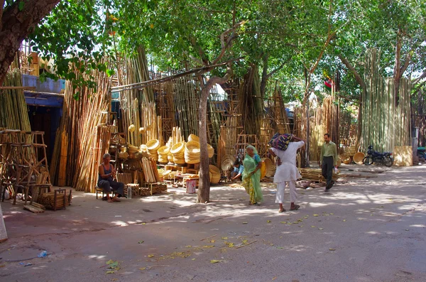 Bamboo products displayed for sale at market
