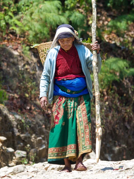 Nepalese woman carrying heavy load