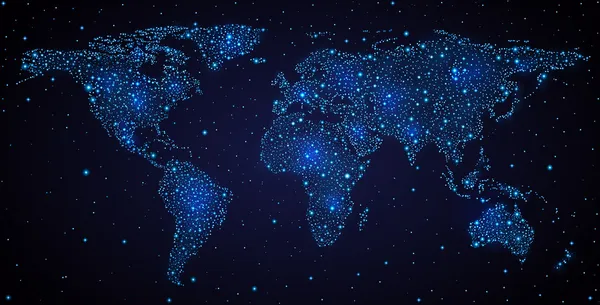 World map in night sky