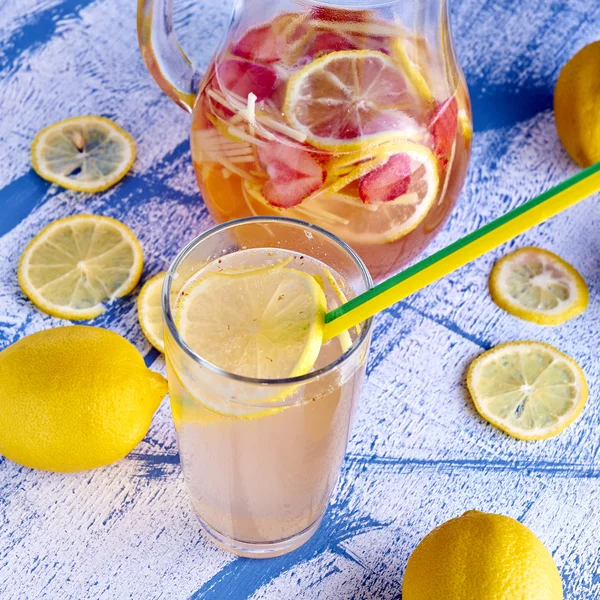 Fresh and cold ginger lemonade with strawberry