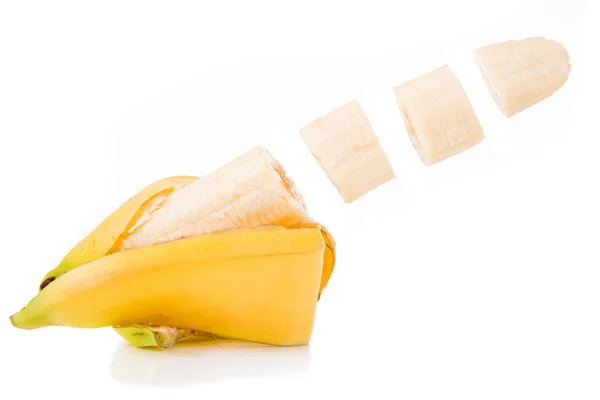 Ripe banana sliced isolated on white