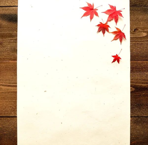 Red autumn maple leaves on Japanese paper