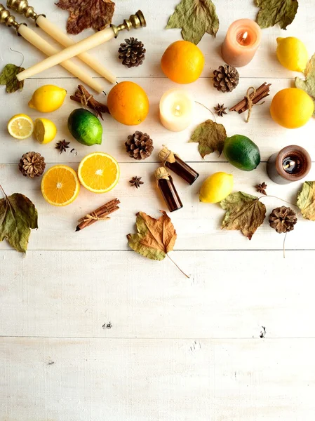 Citrus fruits with aromatherapy supplies