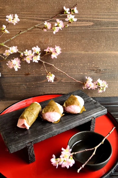 Japanese cake on Japanese red tray