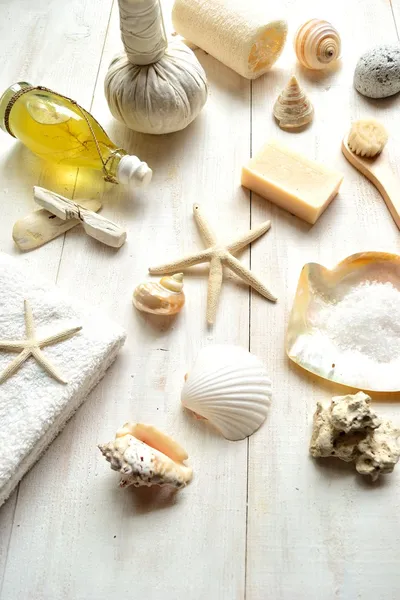 Natural spa supplies with shells
