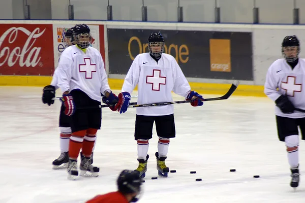 Practice scene with hockey players of Switzerland team