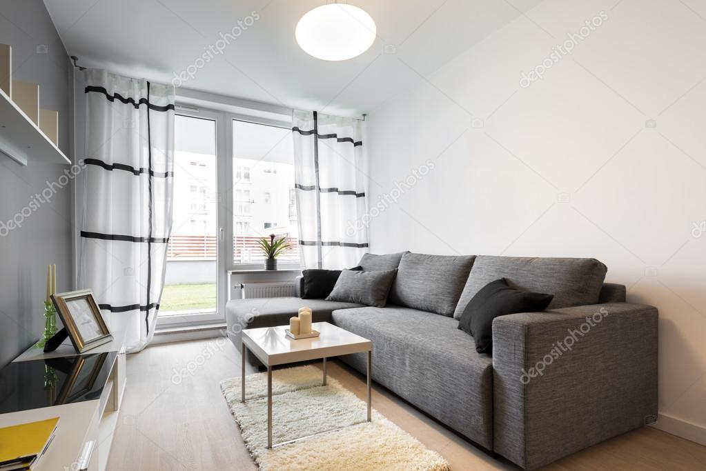 Grijze bank in moderne woonkamer — stockfoto © jacek kadaj #43904839 Woonkamer modern banken