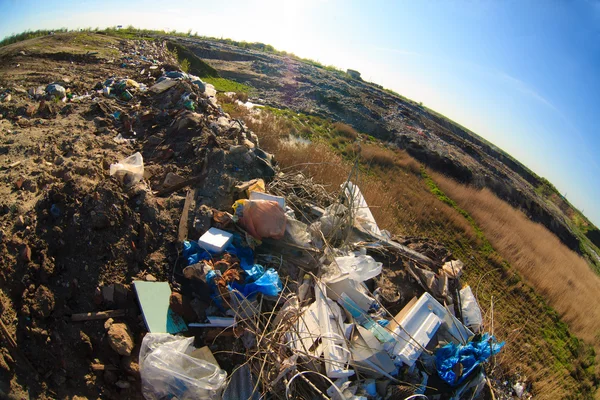 Pile of garbage and plastic waste at the dump landfill pollution