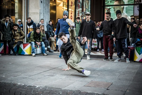 Breakdancer guys in Milan dancing in the street