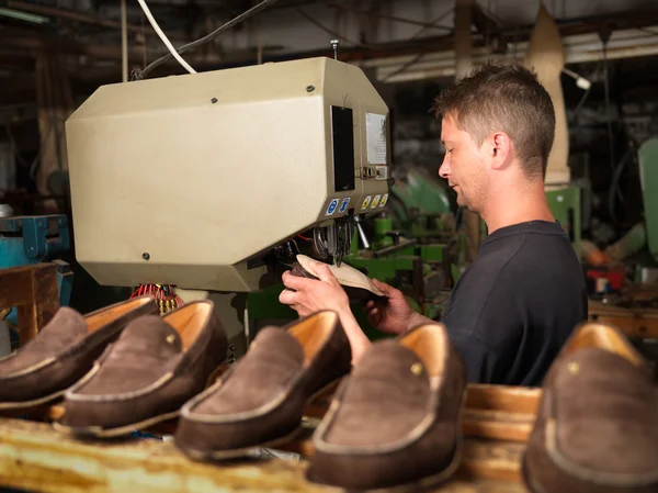 Adult man working in a shoe factory