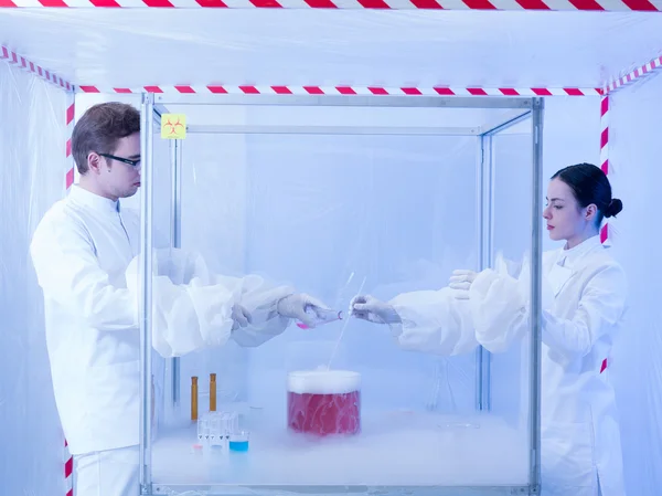 Mixing colored substances in the sterile chamber