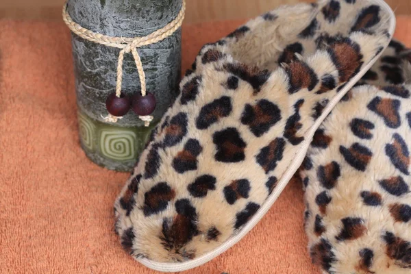 Leopard Print Spa Slippers and Candle