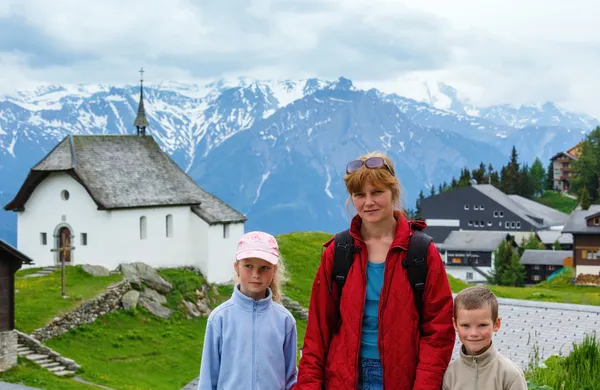 Bettmeralp village summer view (Switzerland) and family.