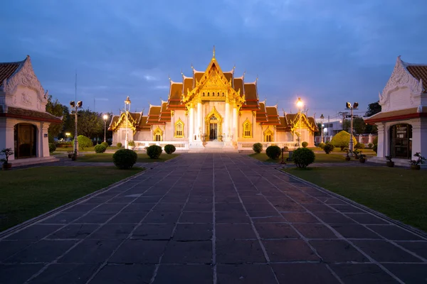 Marble Temple Wat Benchamabophit Dusitvanaram in twilight time, major tourist attraction, Bangkok, Thailand