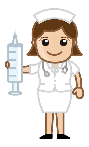 护士站与注射器-医疗卡通矢量字符 - 图库矢量