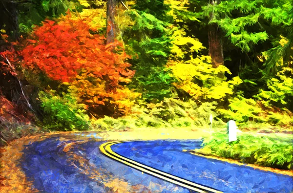 Autumn Forest Road Painting Background