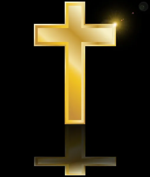 Holy cross symbol of the Christian faith on a black background with reflection vector illustration
