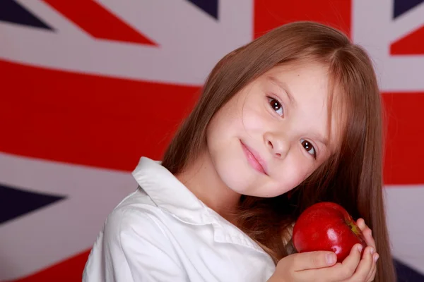 Girl on the background of the flag UK