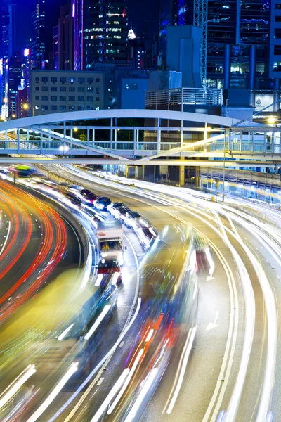 Highway with heavy traffic at night