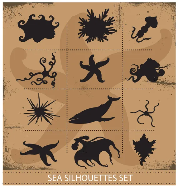 Sea animals silhouettes underwater symbols set