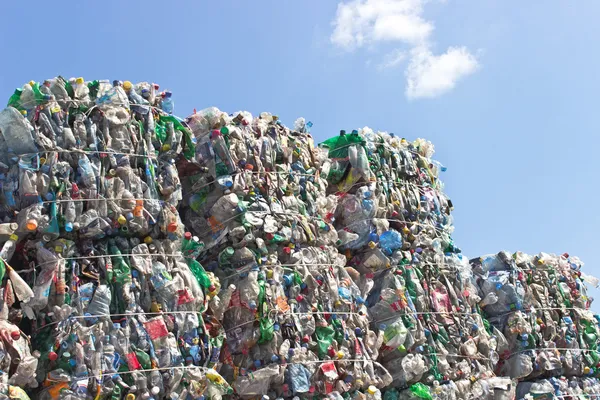 Stack of plastic bottles ready for recycling