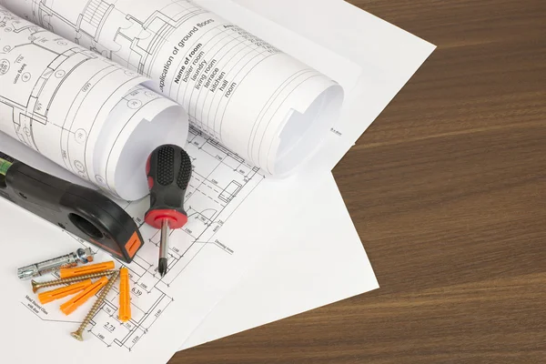 Construction drawings. Desk builder — Stock Photo #42980009
