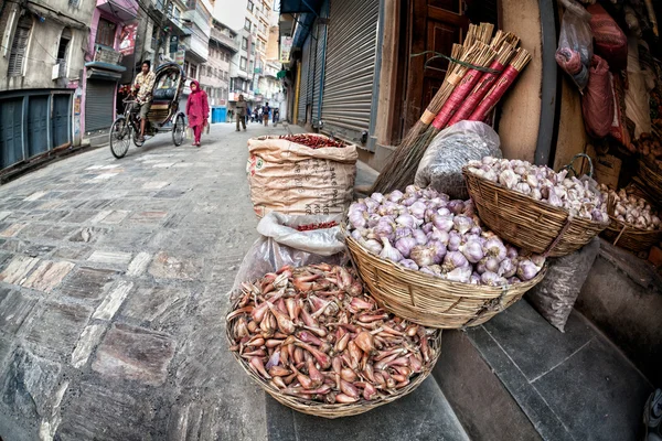 Basket with garlic in Kathmandu