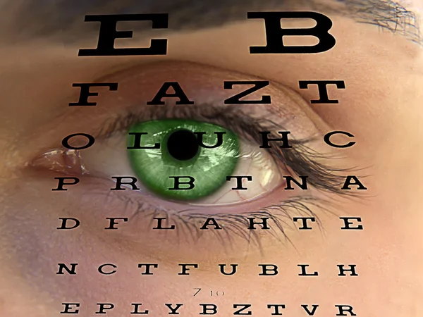 Eye test vision chart with man\'s face background