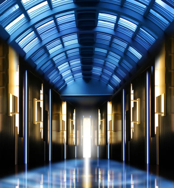 Modern perspective glass roof corridor