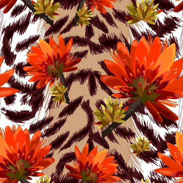 Tiger skin with tropical flowers