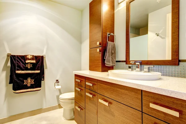 Classic bathroom interior with modern cabinets.