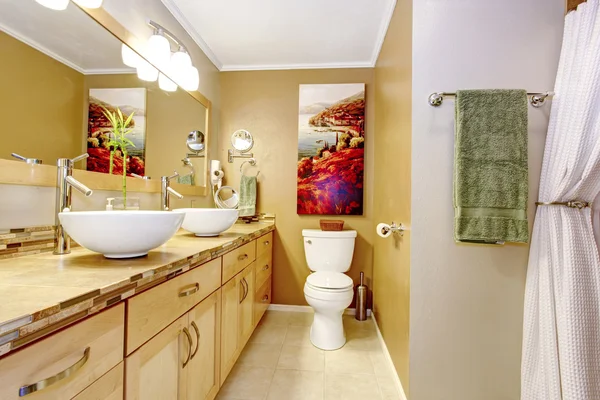 Modern bathroom with white vessel sinks — Stock Photo #40918495