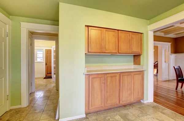 Built-in wooden cabinets. Kitchen room