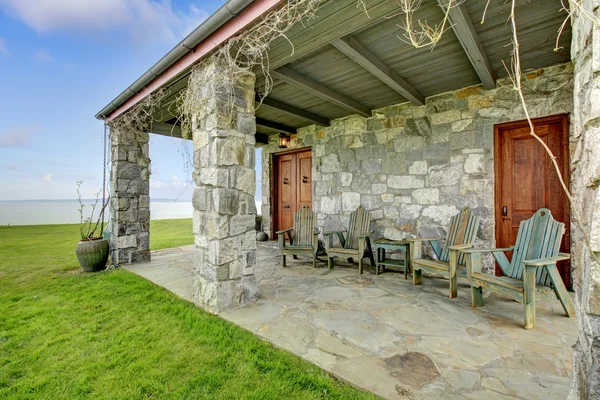 View of stone spacious open porch