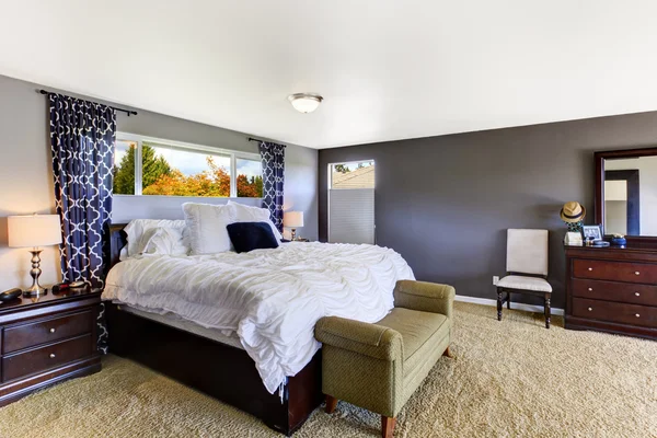 Cozy bedroom interior in soft purple color