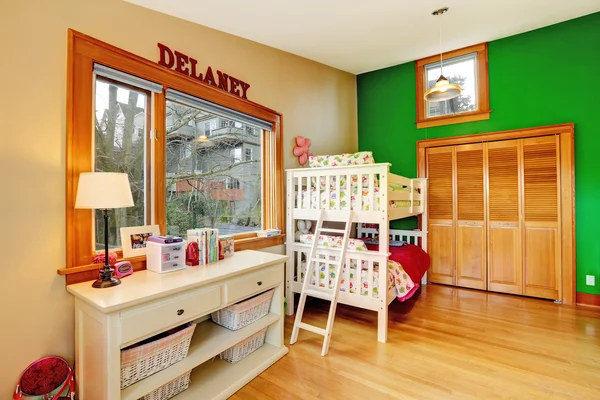Bright kids room with loft bed