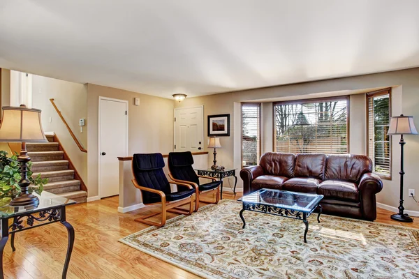 Living room with classic leather couch