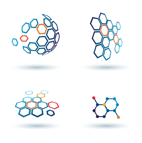 Hexagonal abstract icons, business and communication concepts