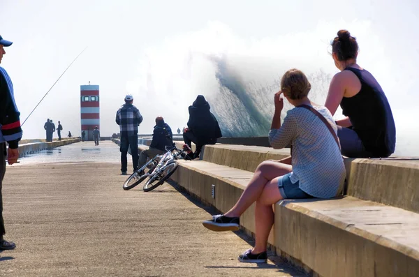 Big waves hitting the breakwater