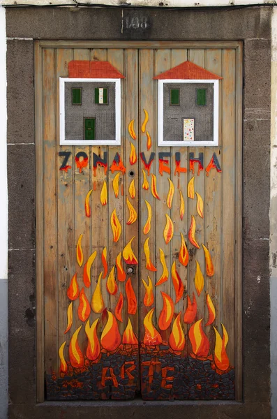 Street art - open door art - fire flames