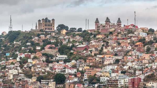 Densely packed houses on the hills of Antananarivo