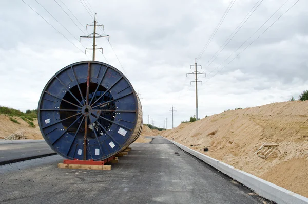 High voltage cable reel roll road construction