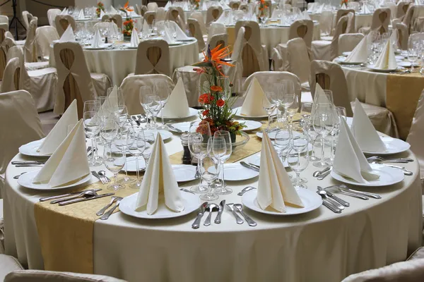 Restaurant tables set for business event