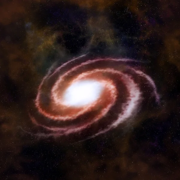 Red spiral galaxy against black space, nebula and stars in deep outer space