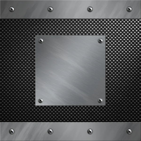Brushed aluminum frame and plate bolted to a carbon fiber background