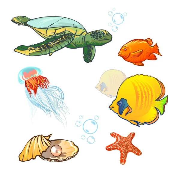 Vector illustration. underwater world with marine animals. vector illustration. underwater world with marine animals. fish, shell, jellyfish