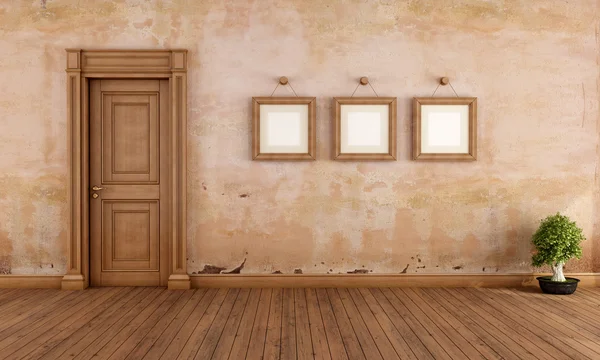 Empty vintage interior with wooden door and empty frame - render